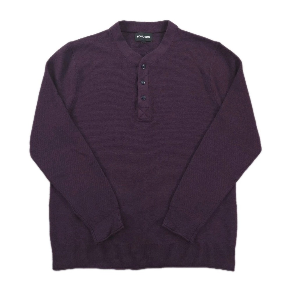 Bonobos‎ Extra Fine Merino Wool Sweater Mens XL Slim Fit Knit Henley Blue